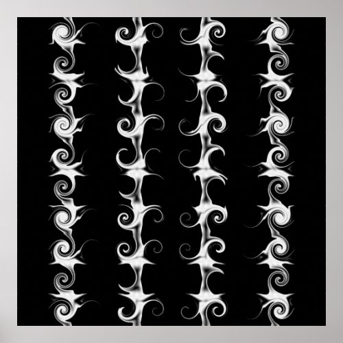 Gothic Black and White Linear Curlicue Pattern Poster