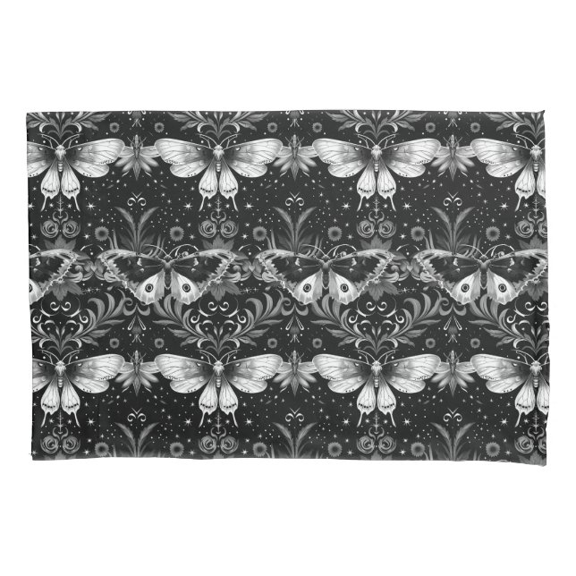 Gothic Black and White Moths Bedding  Pillow Case (Front)