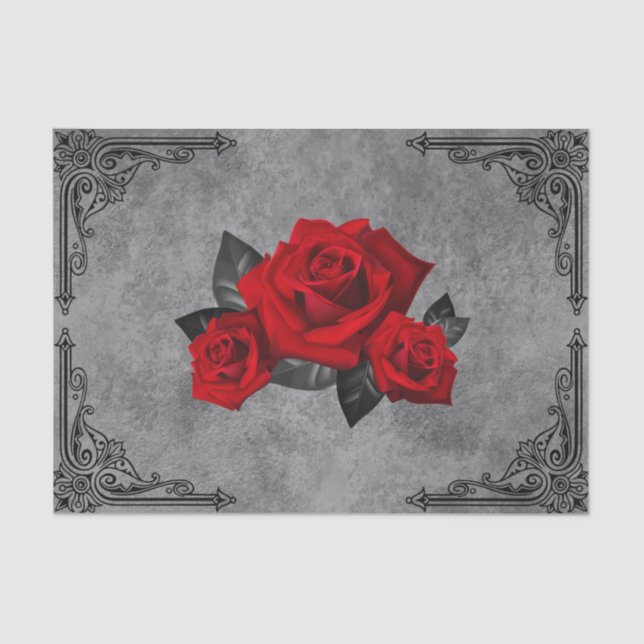 Gothic Black and White Rose Tissue Paper (Front)