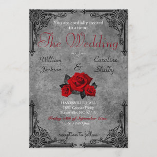 Gothic Black and White Rose Wedding Invitation