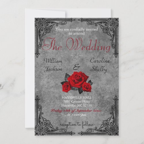 Gothic Black and White Rose Wedding Invitation