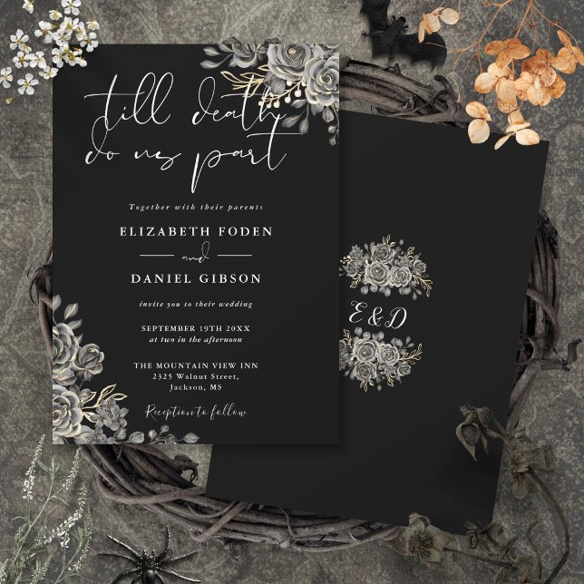 Gothic Black And White Roses Floral Wedding Invitation (Gothic Black And White Roses Floral Wedding Invitation)