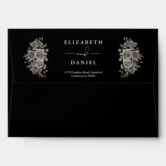 Gothic Black And White Roses Lights Return Address Envelope (Back (Top Flap))