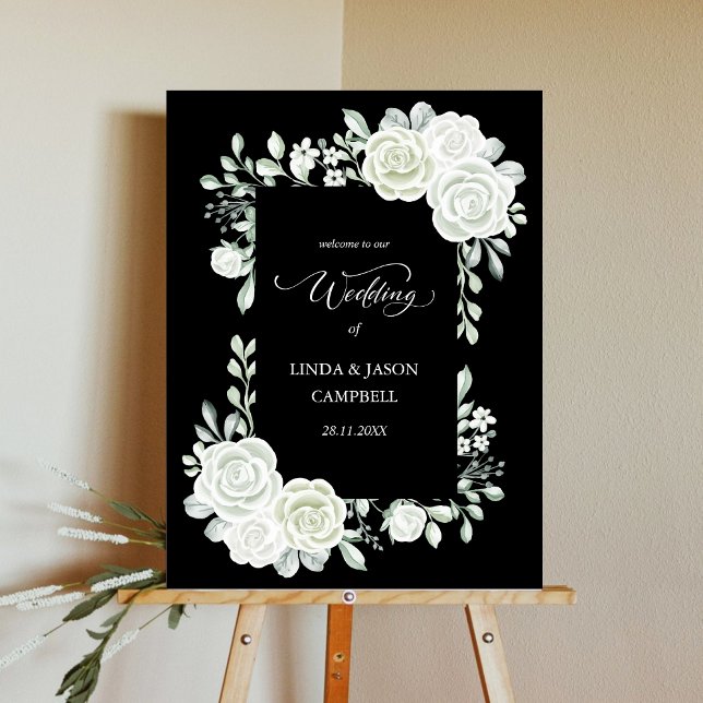 Gothic Black and White Roses Wedding Welcome Sign (Creator Uploaded)