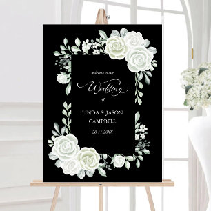 Gothic Black and White Roses Wedding Welcome Sign