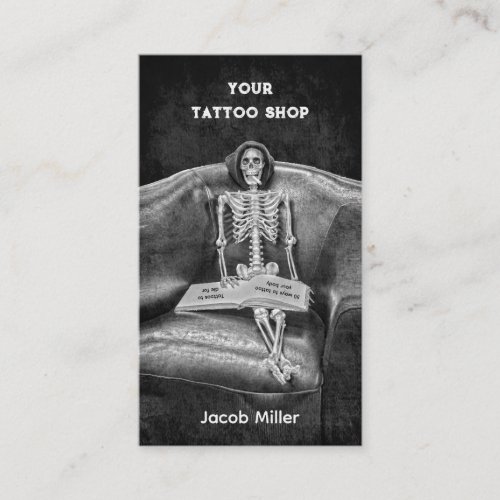 Gothic Black And White Skeleton Tattoo Shop Business Card