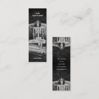 Gothic Black And White Skeleton Tattoo Shop Mini Business Card