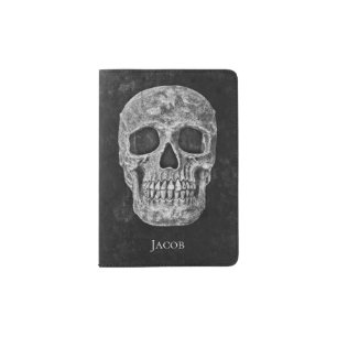 Gothic Black And White Skull Head Passport Holder