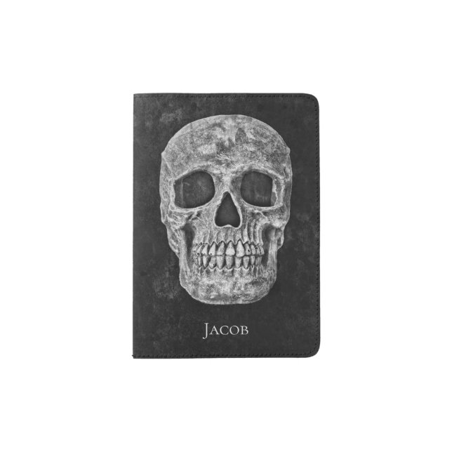 Gothic Black And White Skull Head Passport Holder (Front)