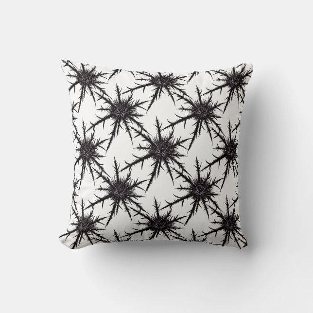 Gothic Black and White Thistle Pattern Halloween Throw Pillow (Front)