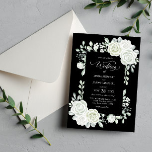 Gothic Black and White Tropical Roses Wedding Invitation
