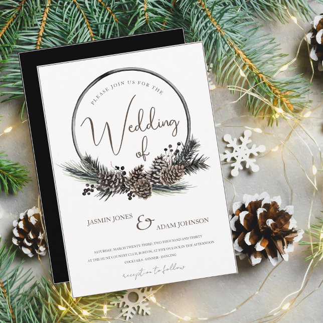 Gothic Black and White Wreath Winter Wedding Invitation (Creator Uploaded)