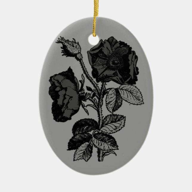 Gothic Black Antique Rose Ceramic Ornament (Front)