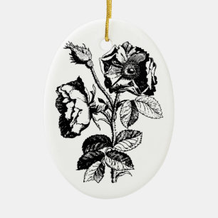 Gothic Black Antique Rose Ceramic Ornament