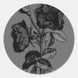 Gothic Black Antique Rose Classic Round Sticker
