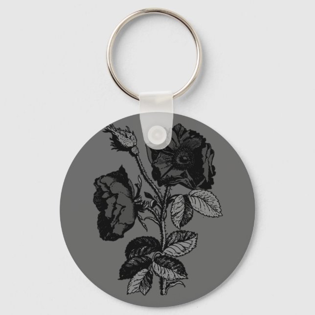 Gothic Black Antique Rose Keychain (Front)