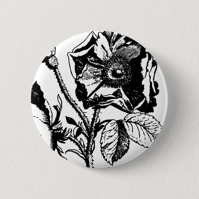 Gothic Black Antique Rose Pinback Button (Front)
