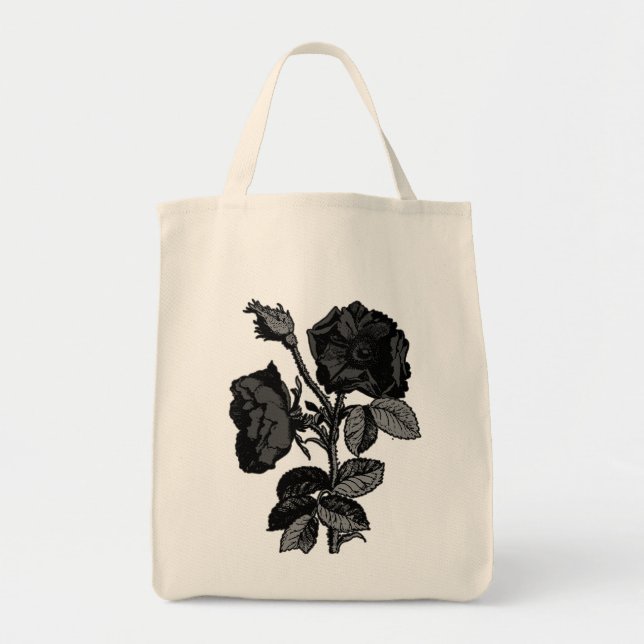 Gothic Black Antique Rose Tote Bag (Front)