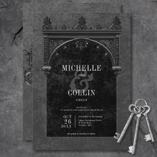 Gothic Black Arch & Black Roses Wedding Invitation