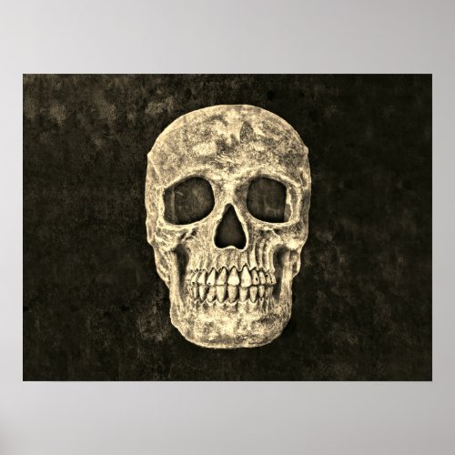 Gothic Black Beige Human Skull Texture Poster
