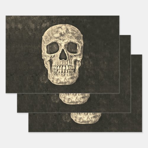 Gothic Black Beige Human Skull Texture Wrapping Paper Sheets