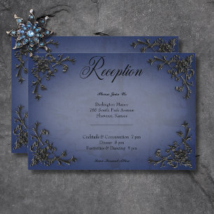 Gothic Black & Blue Filigree Heart Reception Enclosure Card