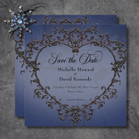 Gothic Black & Blue Filigree Heart Wedding