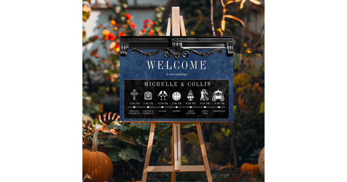 Gothic Black & Blue Order of Events Wedding Poster | Zazzle