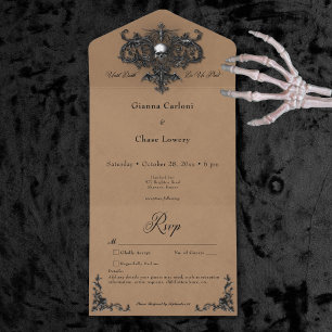 Gothic Black & Brown Halloween Filigree No Dinner All In One Invitation