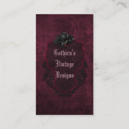 Gothic Black Burgundy Damask Blood Rose Business Card