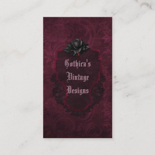 Customizable Gothic Black Burgundy Damask Blood Rose Business Card