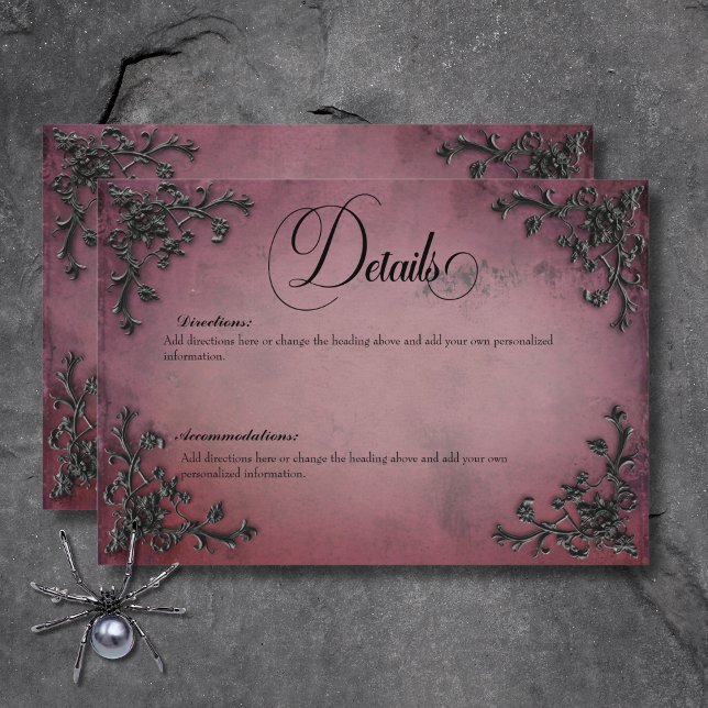 Gothic Black & Burgundy Filigree Heart Details Enclosure Card (Gothic Black & Burgundy Filigree Heart Details Enclosure Card)