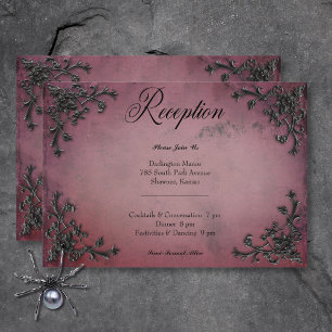 Gothic Black & Burgundy Filigree Heart Reception Enclosure Card