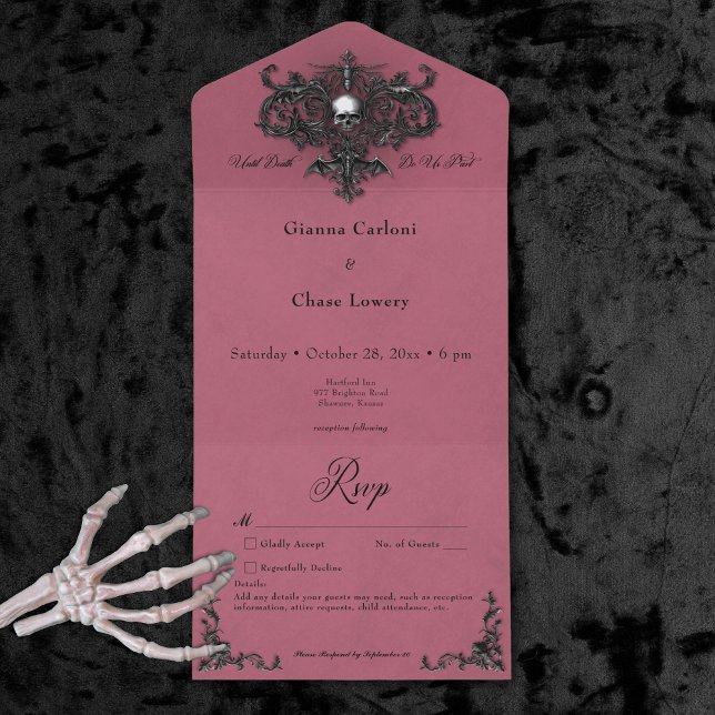 Gothic Black Burgundy Halloween Filigree No Dinner All In One Invitation (Gothic Black Burgundy Halloween Filigree No Dinner All In One Invitation)