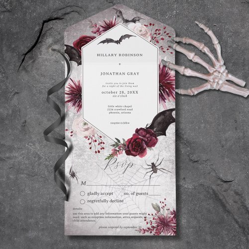 Gothic Black Burgundy Halloween Hexagon No Dinner All In One Invitation