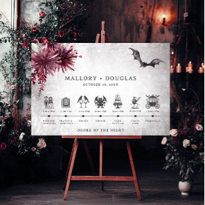 Gothic Black & Burgundy Halloween Order of Events Foam Board