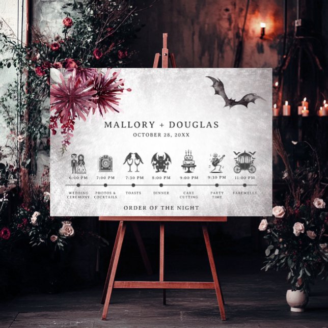 Gothic Black & Burgundy Halloween Order of Events Foam Board (Creator Uploaded)