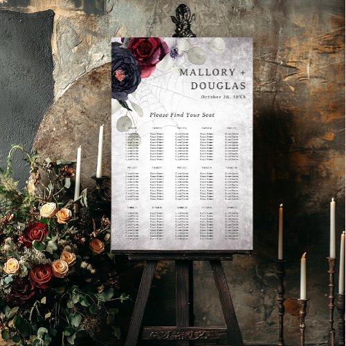 Gothic Black  Burgundy Halloween Wedding Seating Foam Board