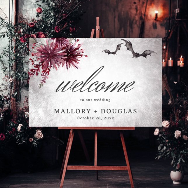 Gothic Black & Burgundy Halloween Welcome Wedding Foam Board (Creator Uploaded)