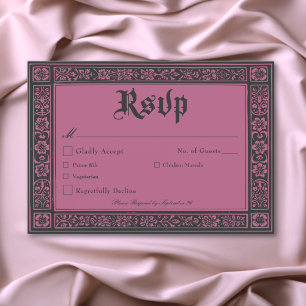 Gothic Black Burgundy Medieval Until Death Wedding RSVP Card