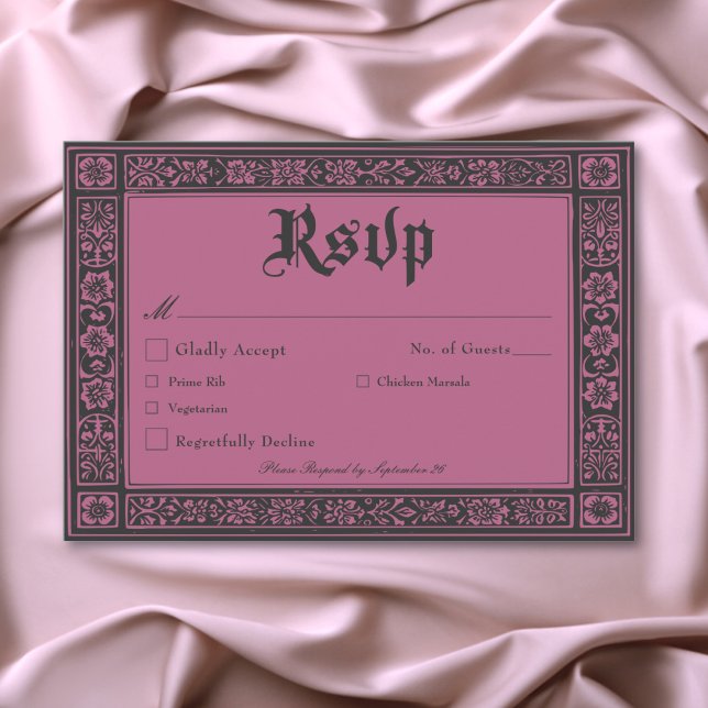 Gothic Black Burgundy Medieval Until Death Wedding RSVP Card (Gothic Black Burgundy Medieval Until Death Wedding RSVP Card)