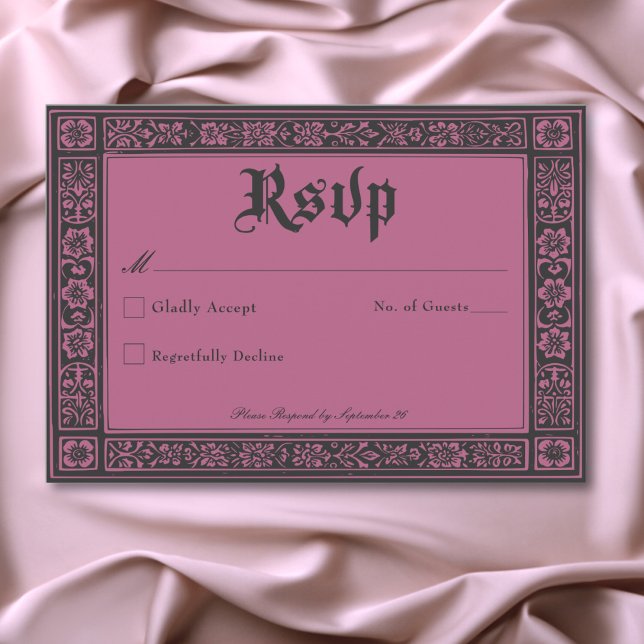 Gothic Black Burgundy Medieval Until Death Wedding RSVP Card (Gothic Black Burgundy Medieval Until Death Wedding RSVP Card)