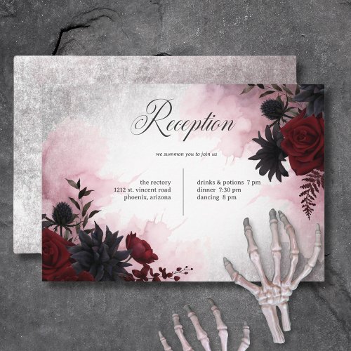 Gothic Black  Burgundy Skull  Spider Reception Enclosure Card