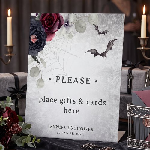 Gothic Black Burgundy Spooky Bridal Bridal Shower Pedestal Sign
