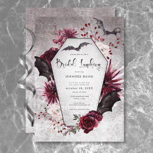 Gothic Black & Burgundy Spooky Bridal Luncheon Invitation