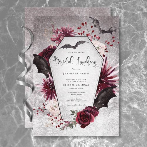 Gothic Black  Burgundy Spooky Bridal Luncheon Invitation