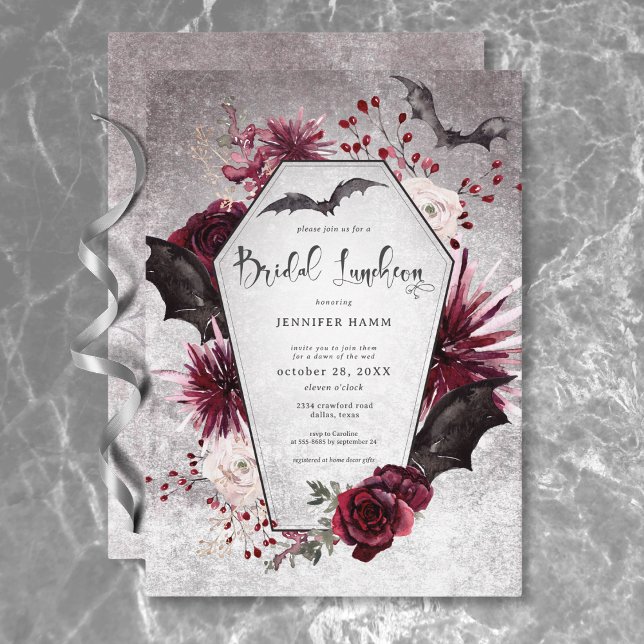 Gothic Black & Burgundy Spooky Bridal Luncheon Invitation (Gothic Black & Burgundy Spooky Bridal Luncheon Invitation)