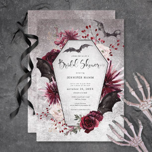 Gothic Black & Burgundy Spooky Bridal Shower Invitation