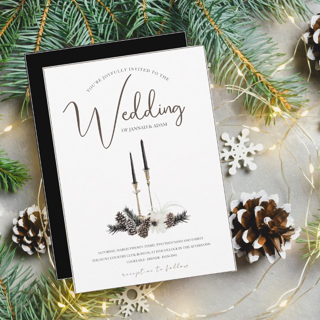 Gothic Black Candles Pinecone Winter Wedding Invitation (Creator Uploaded)