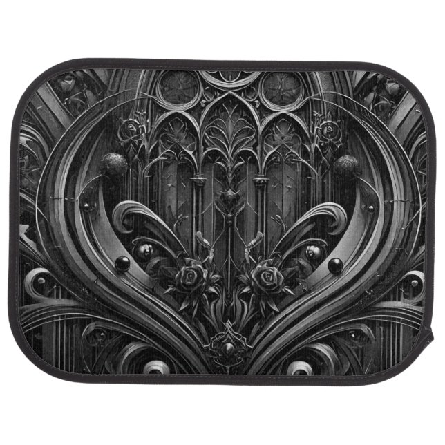 Gothic Black Car Mat with Elegant Design (Rear)